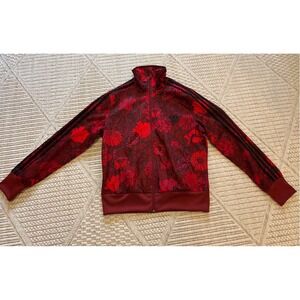 Adidas Originals Womens Red Floral Firebird Track Jacket Burgundy Large Full Zip